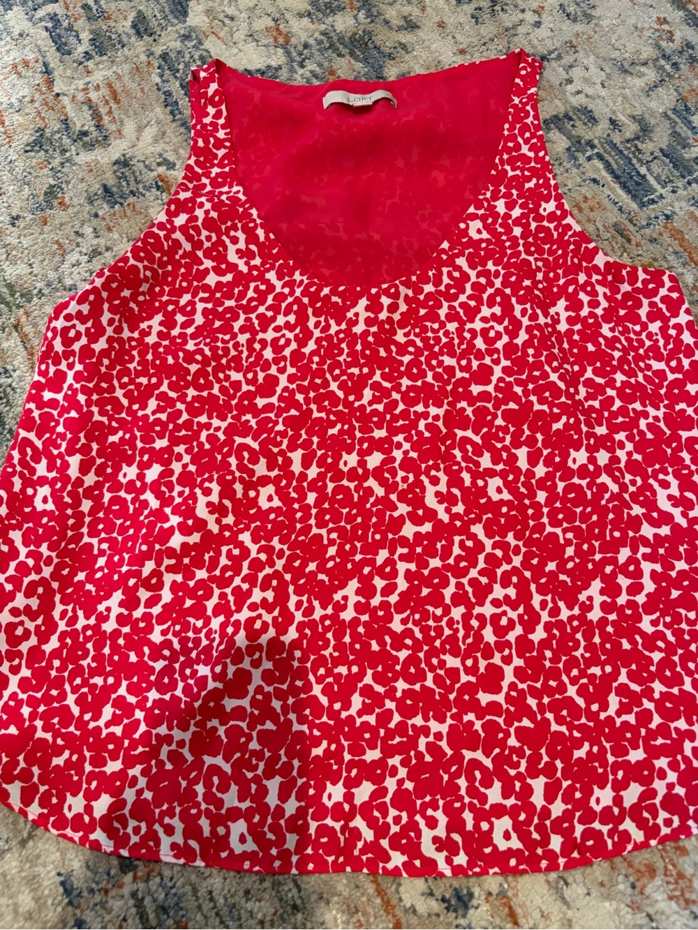LOFT Red and White Sleeveless Printed Top